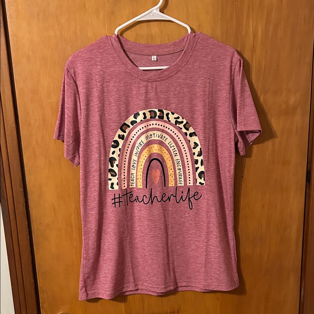 Pink Graphic T-Shirt with Rainbow Design